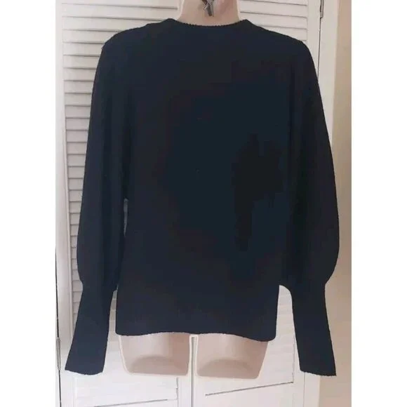 NWT CECE CREW NECK LONG PUFF SLEEVE RHINESTONE BOW KNIT SWEATER SMALL - Picture 7 of 11